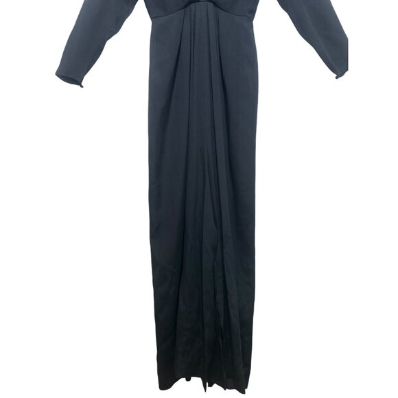 Vintage Albert Nipon 100% Silk Long Dress 6 Black V-neck Long Sleeves Morticia - Picture 14 of 16